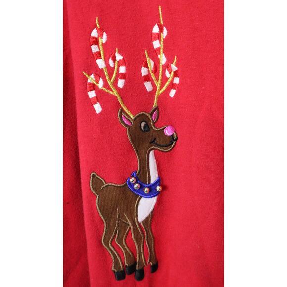 Vintage Y2K Red Christmas Sweater Top Cotton Embroidered Reindeer Plus 2X Retro - Picture 5 of 8